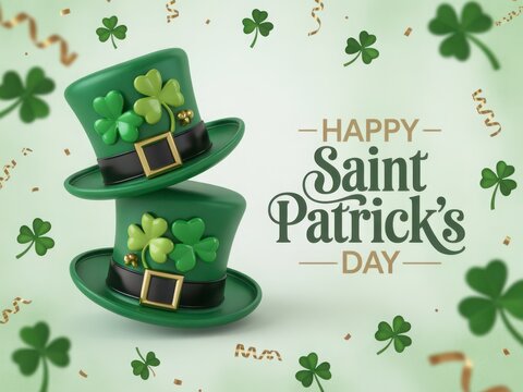 Two festive green leprechaun hats adorned with shamrocks and buckles for saint patrick s day celebration