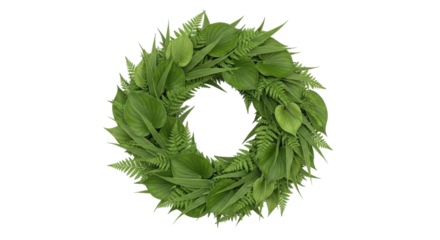 Isolated Green Wreath with Ferns and Leaves for Decoration or Celebration Purpose