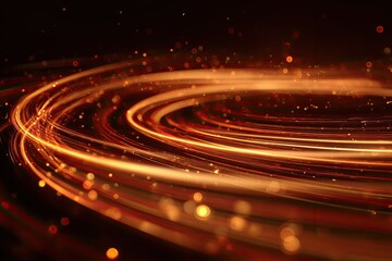 Abstract swirling light trails in warm colors against a dark background with bokeh effects