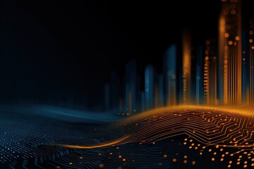 Abstract digital illustration of glowing circuit board elements on dark background