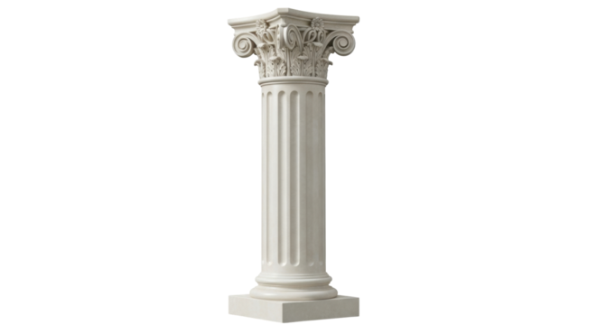 Isolated column architectural element, classical order building with detailed ornamentation