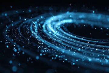 Abstract rendering of blue light trails and sparkling particles against a dark background