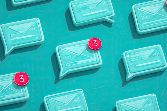 Digitally rendered stylized messaging app notifications in a pattern on a mottled turquoise background