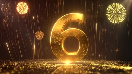 Golden Number Six Countdown with Fireworks