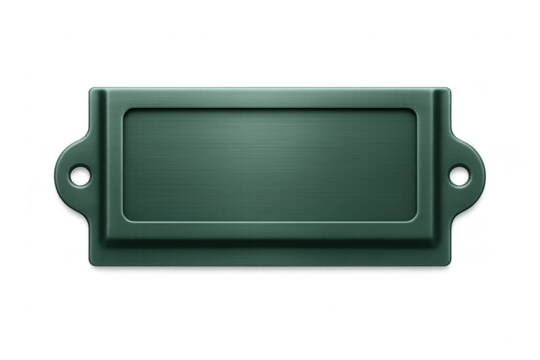 Green vintage metal label holder with transparent background