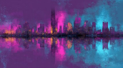Abstract Colorful Cityscape at Night With Reflections