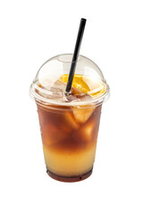 Iced coffee with orange juice in takeaway cup