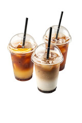 Assorted iced coffee drinks in takeaway cups
