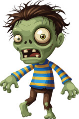 Cartoon zombie character illustration, creepy undead monster, scary green zombie, horror cartoon artwork, spooky Halloween costume, funny zombie drawing, comic undead