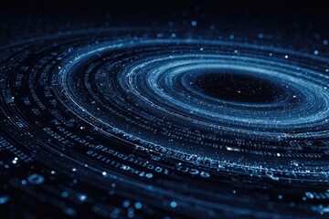 A swirling vortex of data, featuring binary code in deep blue, suggesting digital concepts