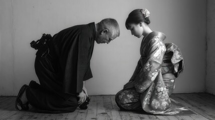 Elegance in Monochrome: A Moment of Respect and Tradition in Japan