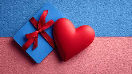 Blue and red 3D hearts floating on gift card, minimal elegant design, versatile love theme illustration