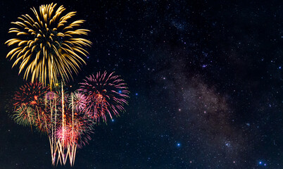 Fireworks with blur milky way background