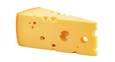 Isolated triangular Swiss cheese, a delicious piece of dairy food with characteristic holes