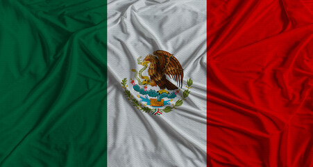 Mexican flag with fabric texture background. National flag of Mexico