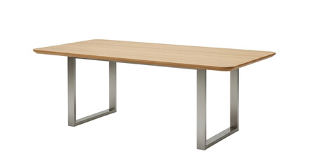 Isolated wooden table with stainless steel legs, modern dining table, minimalist design