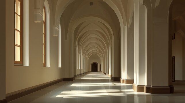 Elegant Corridor with Arched Ceilings and Sunlight