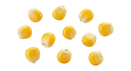 A pile of corn kernels isolated on transparent background, showcasing their golden color and smooth texture, perfect for cooking and agriculture