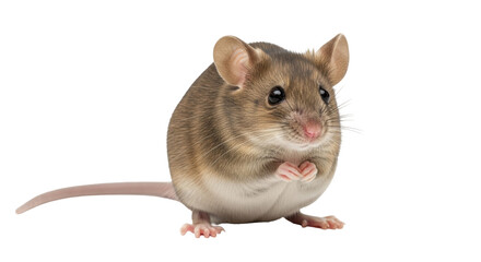 Isolated cute deer mouse sitting up and resting its paws, adorable brown rodent