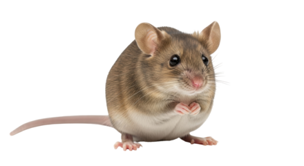 Isolated cute deer mouse sitting up and resting its paws, adorable brown rodent