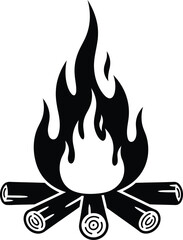 Black Silhouette of a Campfire with Burning Flames and Stacked Logs vector illustration