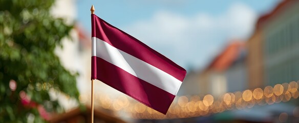 The latvian flag flies prominently at Independence Day celebrations.