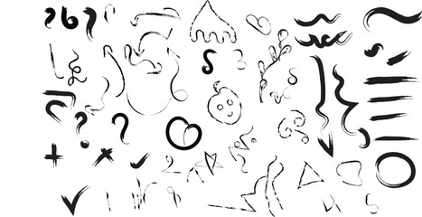 collection of hand drawn pen line elements comic effect abstract artistic
