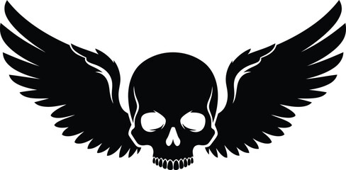 Black Silhouette of a Skull with Open Wings on a White Background human skull skeleton