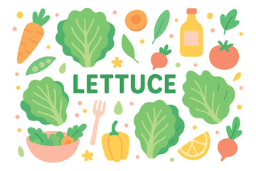 Colorful vegetable pattern with lettuce, carrots, and tomatoes