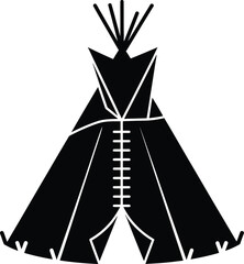 Black Silhouette of a Traditional Teepee Dwelling with Lacing Detail tipi wigwam © Vector_Nest