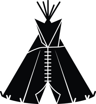 Black Silhouette of a Traditional Teepee Dwelling with Lacing Detail tipi wigwam