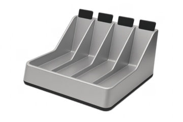 Gray plastic desk organizer holding files and documents