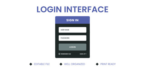 Modern Login Interface Design with Sign In Form, Editable Vector Illustration for Website or Mobile App User Account Access UI/UX Template

