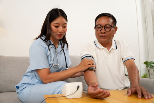 Health checkup home setting medical procedure indoor personal care patient monitoring