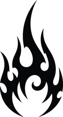 Black Tribal Flame Design Element on White Background fire