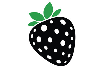 Vector art of black strawberry a unique and eyecatching design featuring a black strawberry with white polka dots and vibrant green leaves, perfect for various creative projects