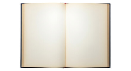 Open book with blank pages isolated on transparent background, ready for writing, drawing, or creating a personalized story, journal, or scrapbook