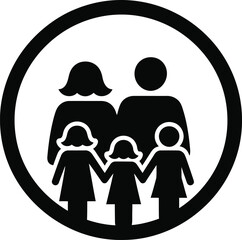 Family Icon Silhouette With Two Parents And Three Children vector illustration