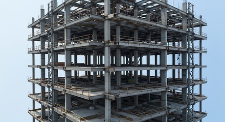 Rising steel framework of a large multi-story building under construction, representing the robust structural engineering and foundational elements of modern urban development