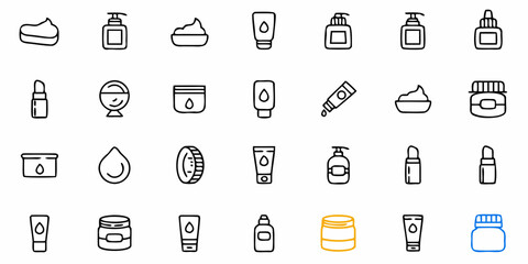 Fototapeta premium Charming outline icons of beauty and skincare essentials perfect for your next project promoting wellness, makeup, cosmetics, and healthy living in a modern style