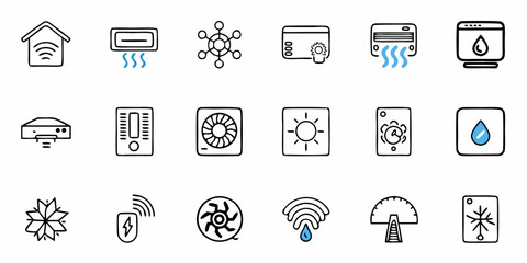Smart Home Automation Icons for Climate Control and Energy Efficiency: A Fresh, Modern Set for IoT Systems, HVAC, and Sustainable Living Apps and Designs.