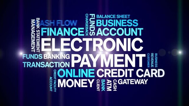 Electronic Payment animated word cloud-text design animation tag kinetic typography seamless loop.