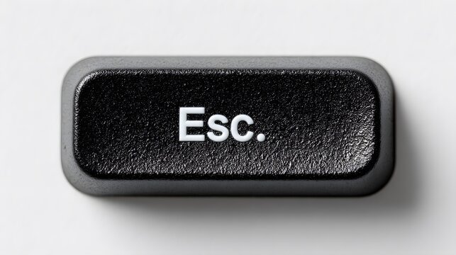 Minimalist and high-impact macro photograph of a single dark "Esc" computer key. The key is isolated on a clean white background, creating a powerful and simple concept.