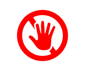Red forbidden signs don't touch. No entry hand red label or sticker vector design and illustration.
