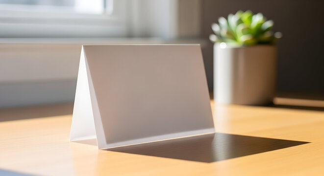 Blank Card for Resignation Letter or Notice on Wooden Desk