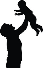 Silhouette of a parent lifting a baby in the air with outstretched arms father mother