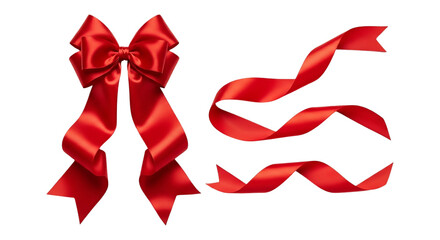 A set of red ribbons and bows isolated on transparent background, perfect for gift wrapping, decoration, and adding a festive touch