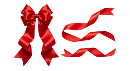A set of red ribbons and bows isolated on transparent background, perfect for gift wrapping, decoration, and adding a festive touch
