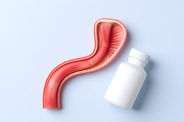 Human Esophagus Beside Medicine Bottle