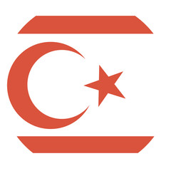 Northern Cyprus round country flag badge. Turkish Republic of Northern Cyprus flag circle icon. National Northern Cyprus circular button, banner, background.